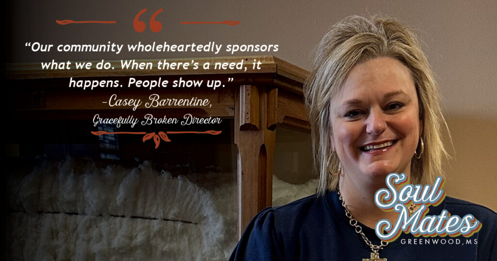 Photo of Casey with quote "Our community wholeheartedly sponsors what we do. When there's a need, it happens. People show up."